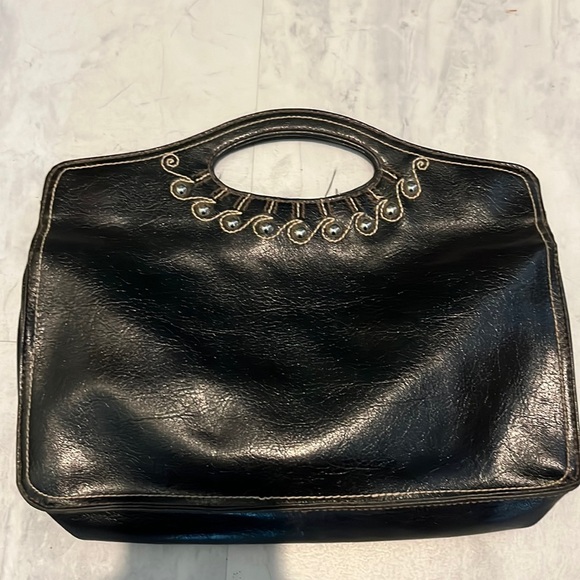 Worthington  genuine leather handbag  EUC black/ silver accents   11.5”x 6”x 2” - Picture 9 of 10